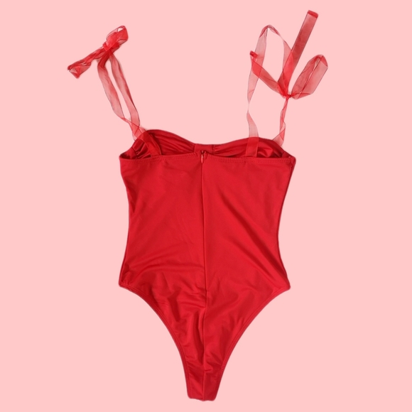 🌹Princess Polly Sweet and Sexy Red Bustier Bodysuit with Sheer Ribbon Straps 🎁 - Picture 7 of 8